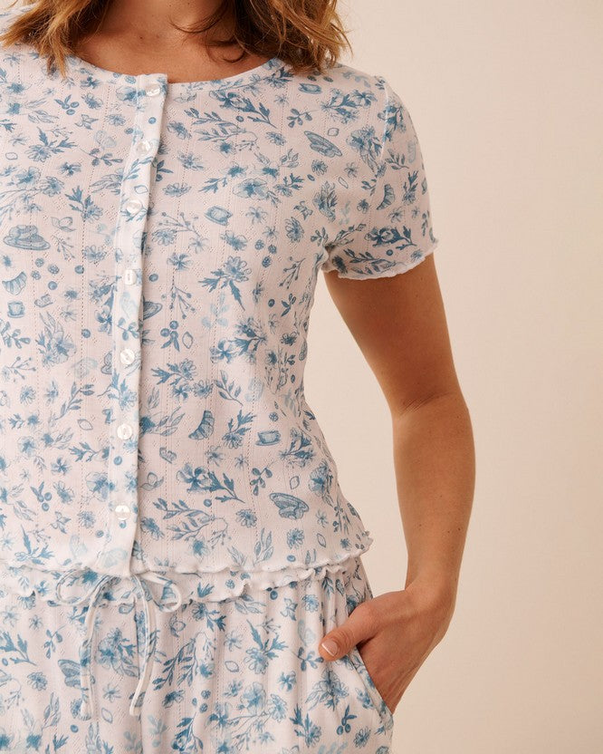 Pointelle Floral Shirt - White