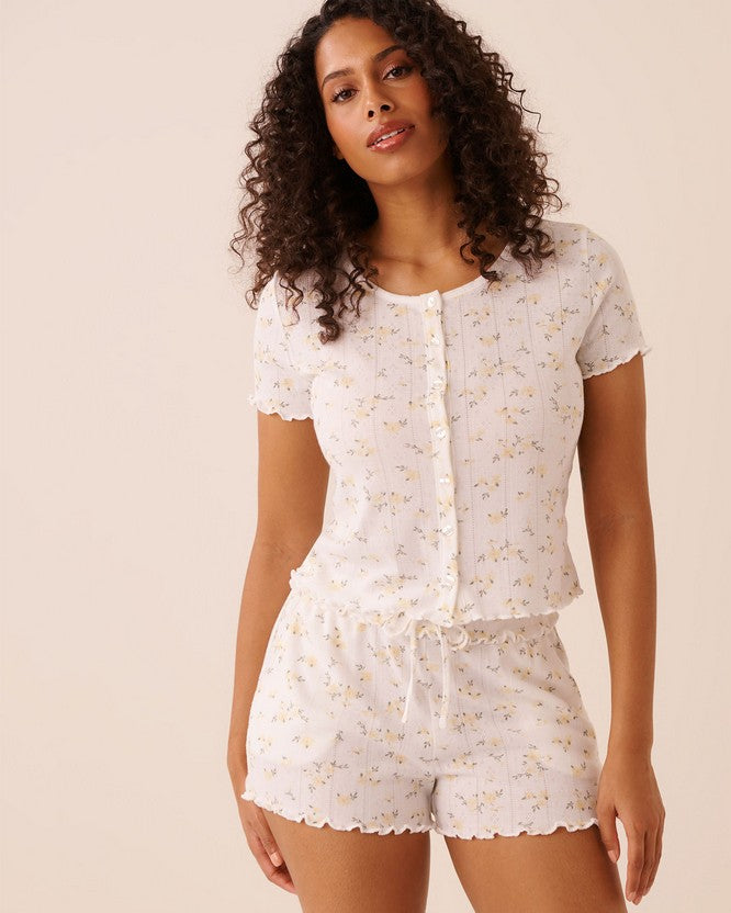 Pointelle Floral Shirt - Grey