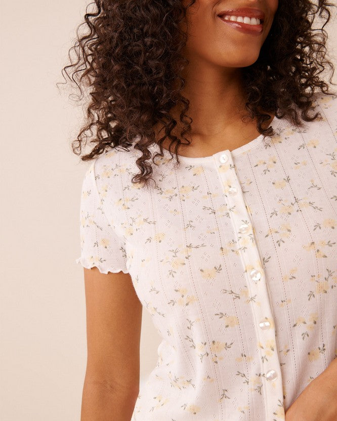 Pointelle Floral Shirt - Grey