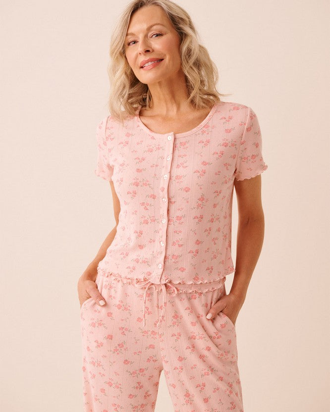 Pointelle Floral Shirt - Light Yellow