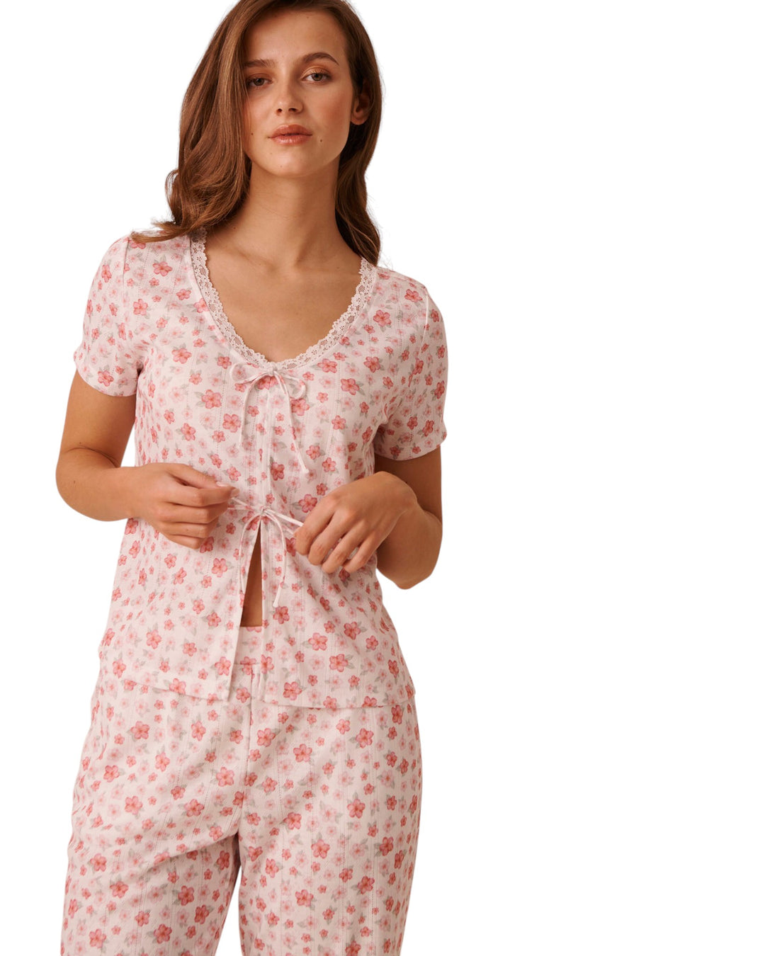 Pointelle Floral Shirt