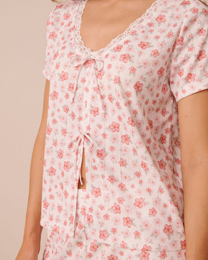 Pointelle Floral Shirt