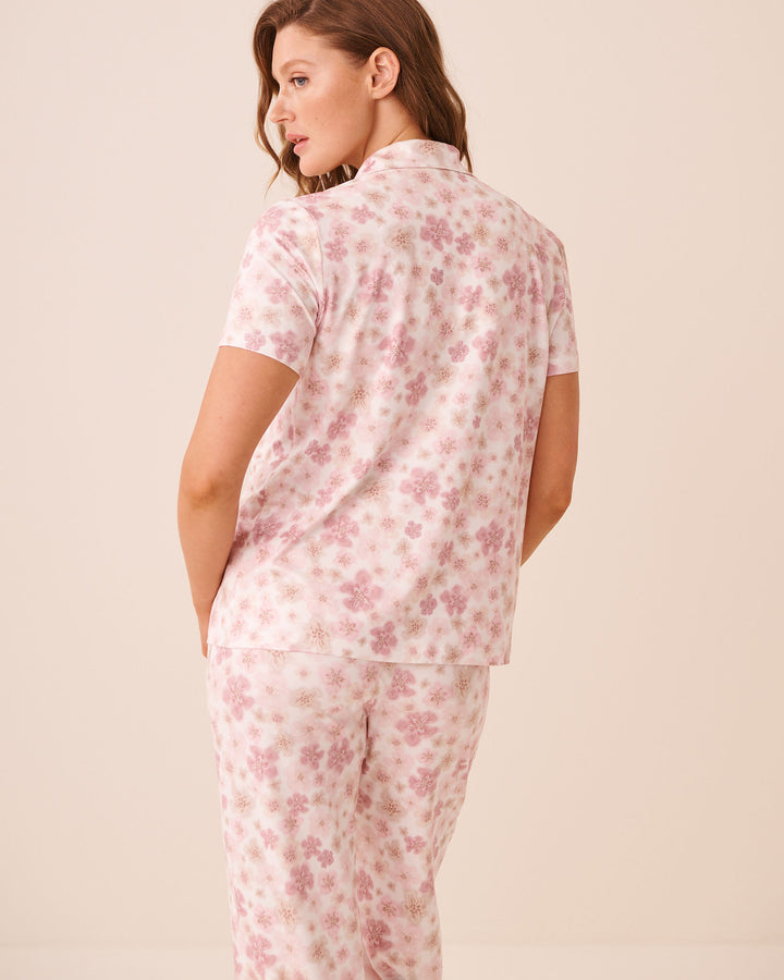 Leopard Flower Print Super Soft Short Sleeve Button-down Shirt