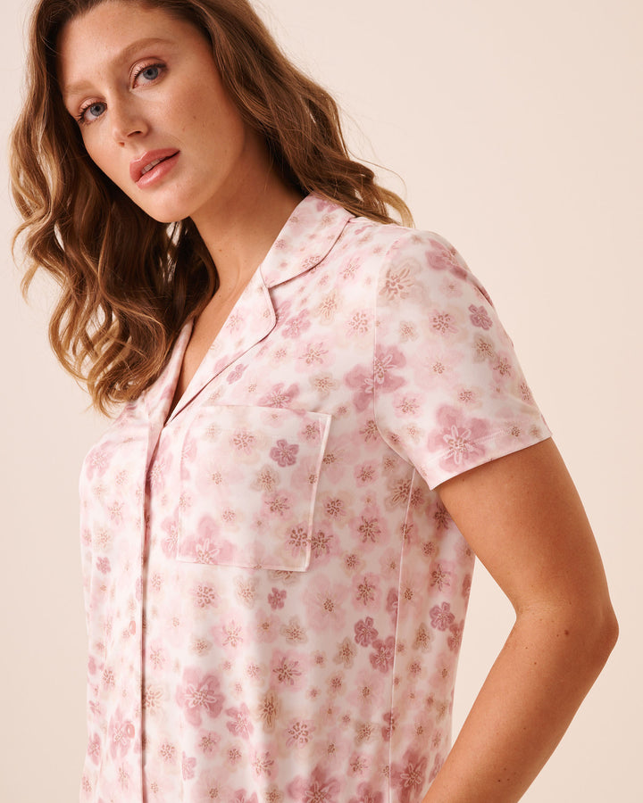 Leopard Flower Print Super Soft Short Sleeve Button-down Shirt
