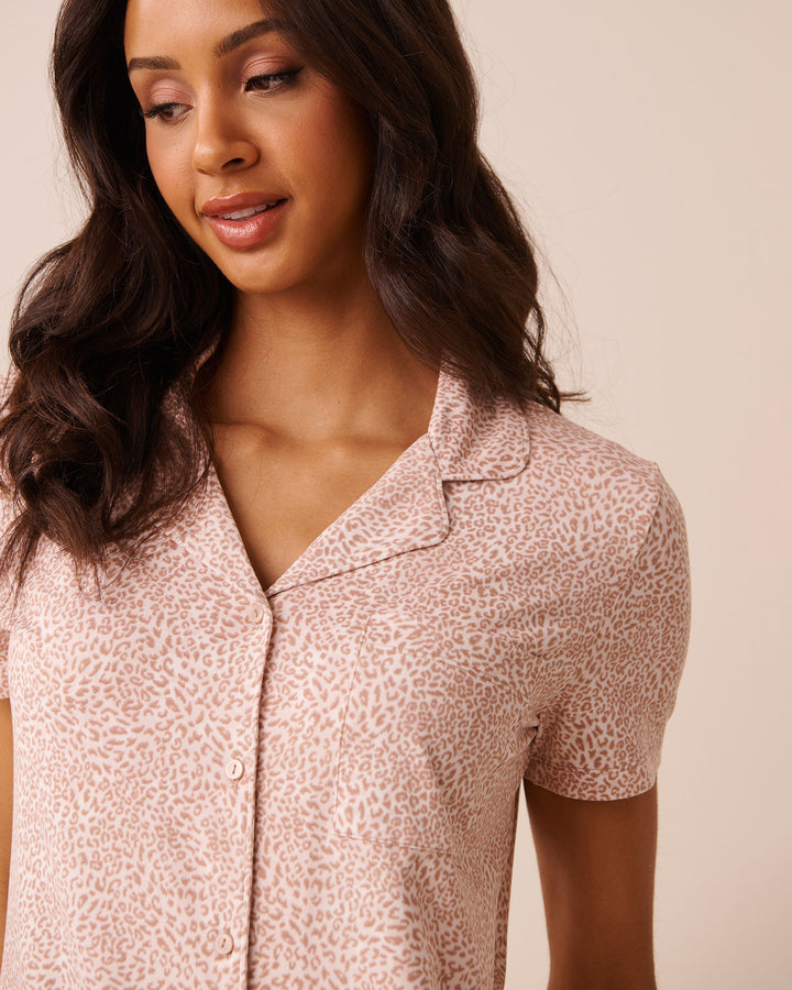 Leopard Print Super Soft Short Sleeve Button-down Shirt