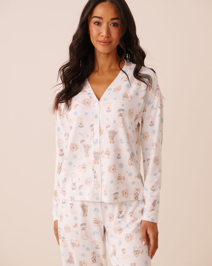 Long-Sleeve Button Pyjama Top