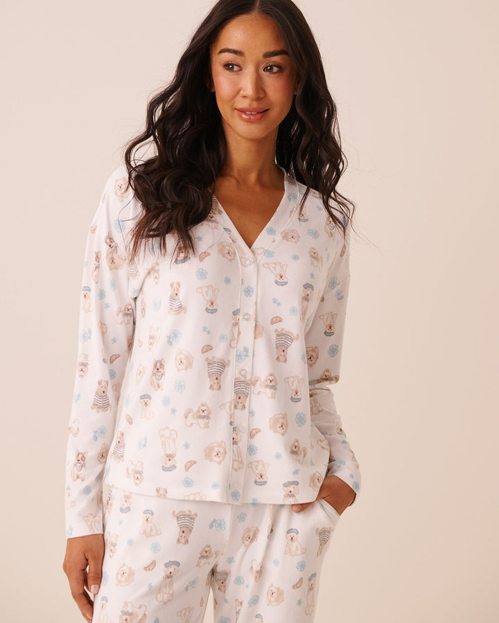 Long-Sleeve Button Pyjama Top