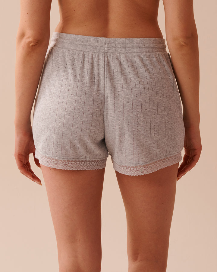 Lace Trim Pointelle Knit Shorts - Heather Rose