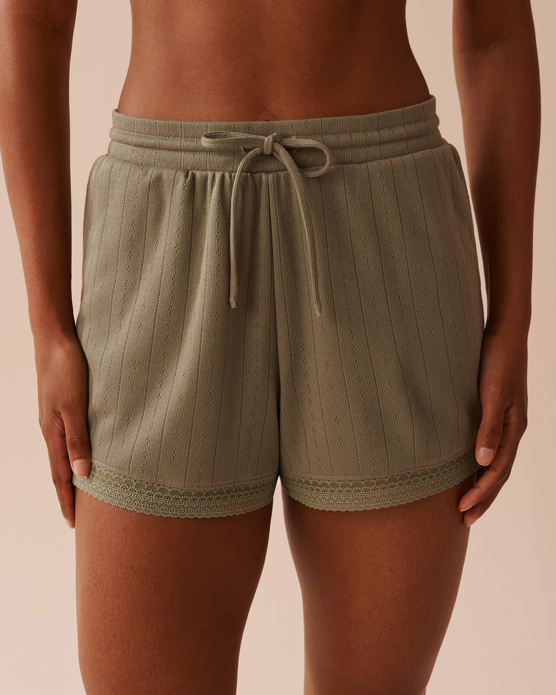 Lace Trim Pointelle Knit Shorts - Comfy Grey Mix