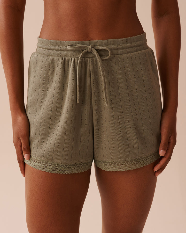 Lace Trim Pointelle Knit Shorts - Heather Rose