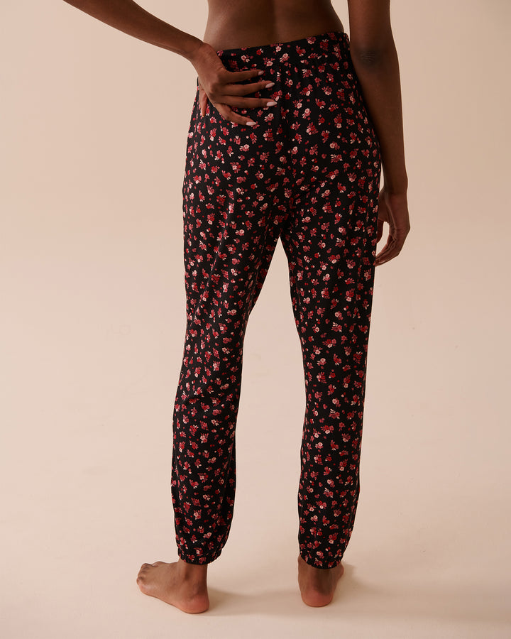 Ditsy Rose Super Soft Jogger Pajama Pants - Black Beauty Ditsy