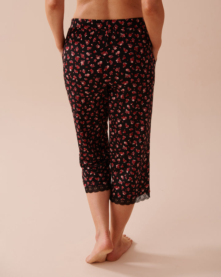 Ditsy Rose Super Soft Capris - Black Beauty Ditsy