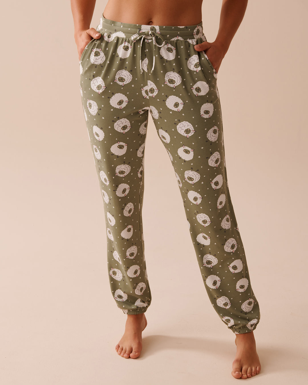 Sheep Print Super Soft Jogger Pajama Pants - Peachskin Plaid