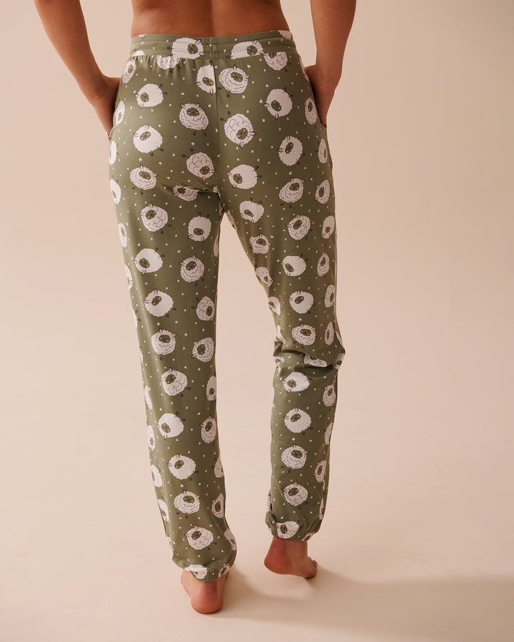 Sheep Print Super Soft Jogger Pajama Pants - Peachskin Plaid