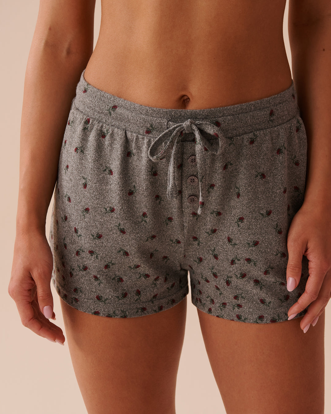 Rose Print Recycled Fibers Pajama Shorts - Comfy Charcoal Mix Roses