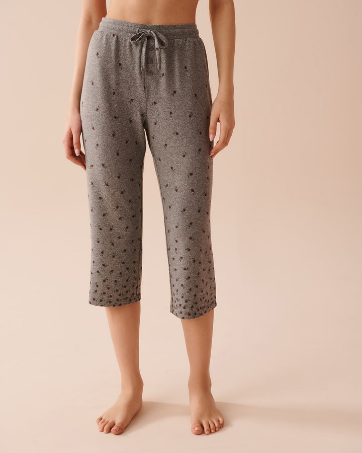 Rose Print Recycled Fibers Capris - Comfy Charcoal Mix Roses