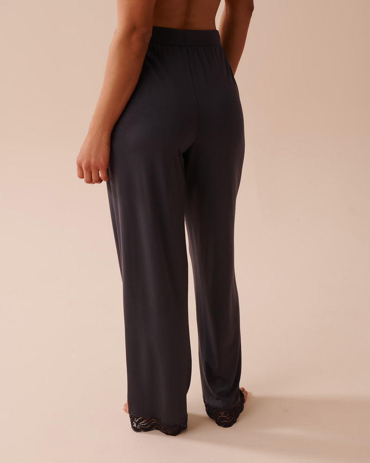 Lace Detail Modal Pants - Black Forest