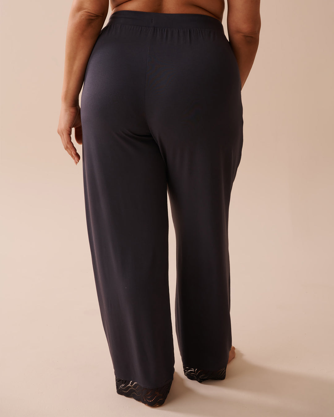 Lace Detail Modal Pants - Black Forest