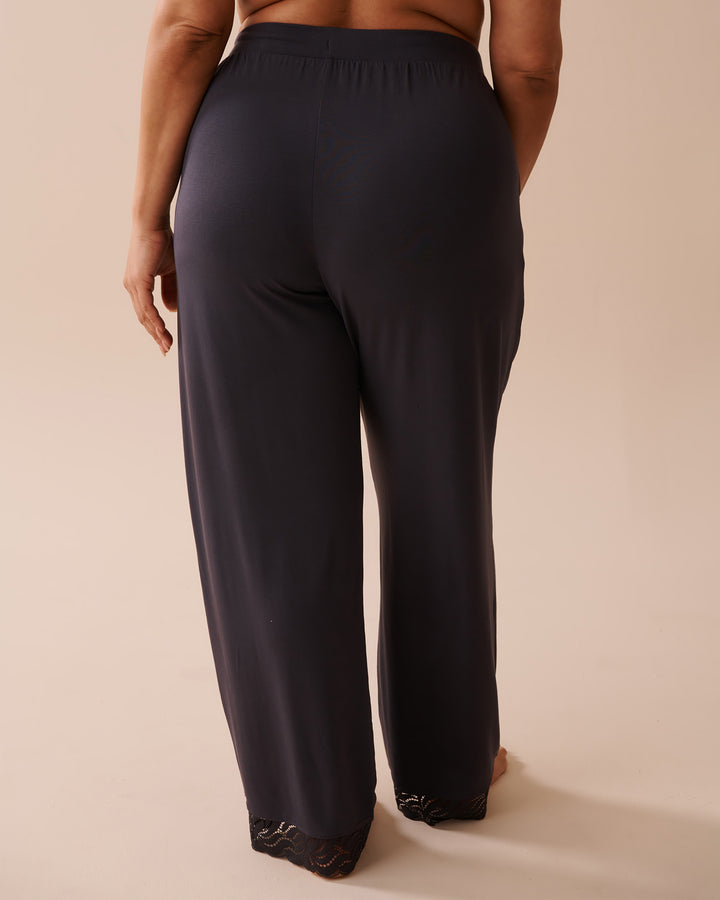 Lace Detail Modal Pants - Black Forest
