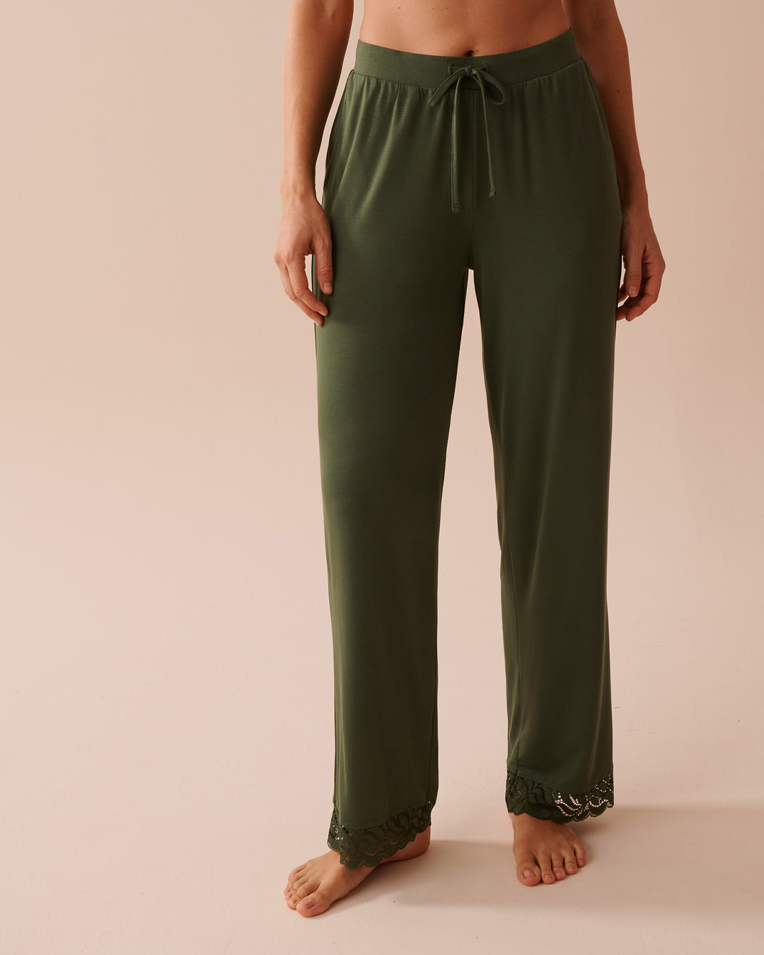 Lace Detail Modal Pants - Black Forest