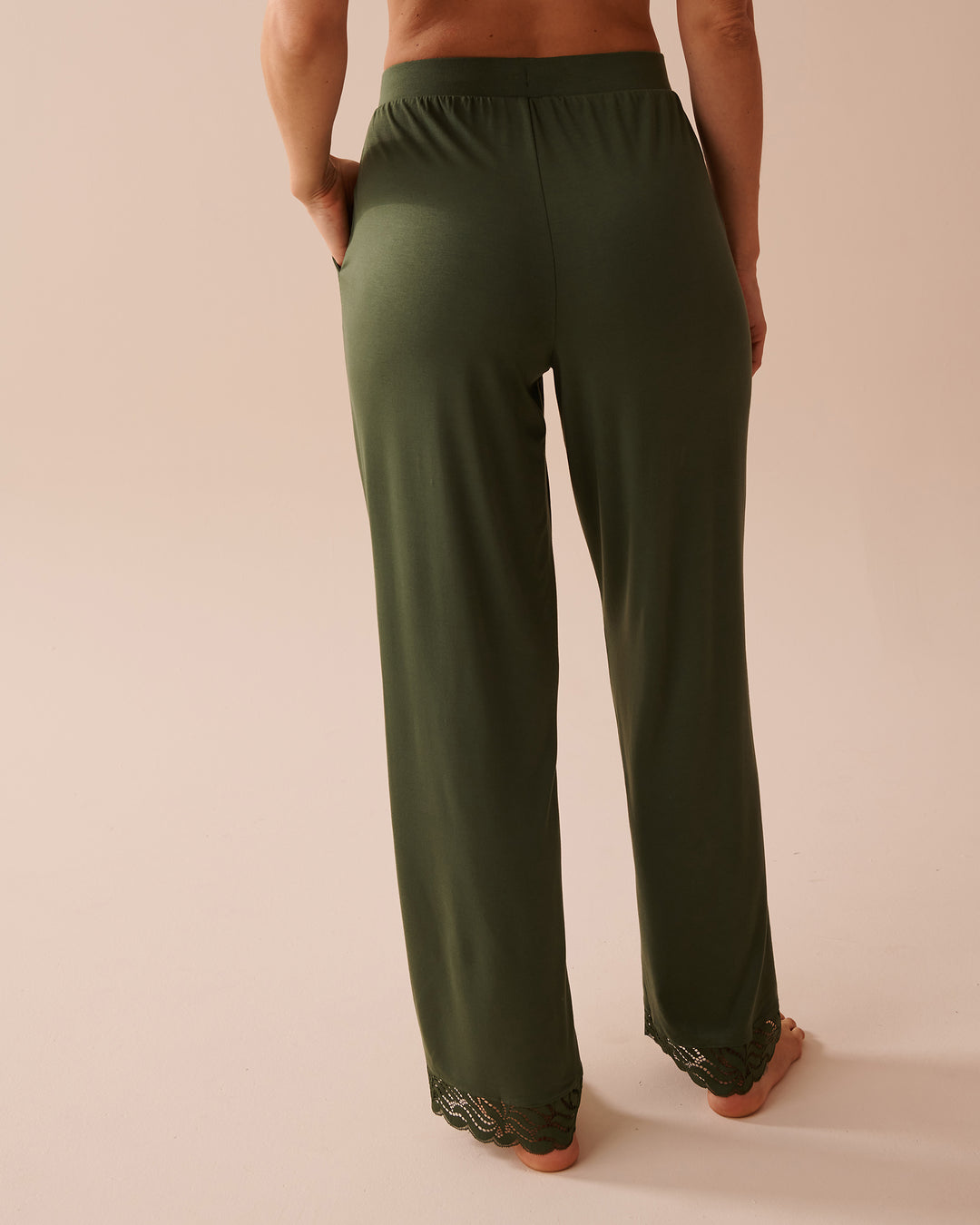 Lace Detail Modal Pants - Black Forest