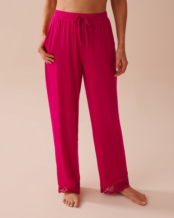 Lace Detail Modal Pants - Black Forest