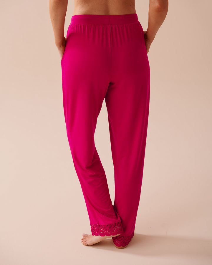 Lace Detail Modal Pants - Black Forest