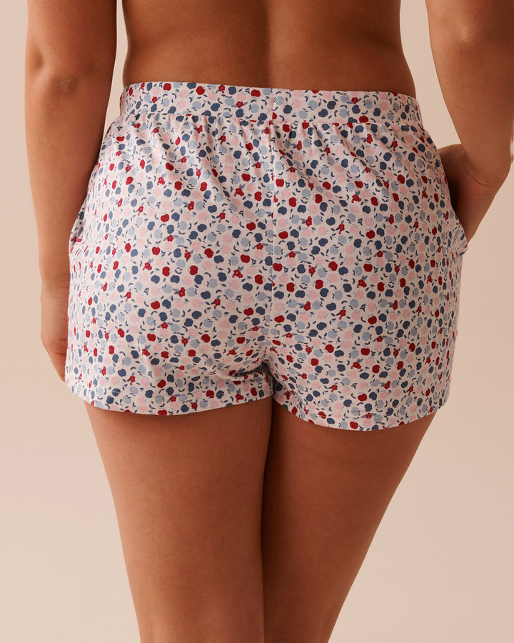 Apple Print Cotton Pajama Shorts - China Blue Plaid