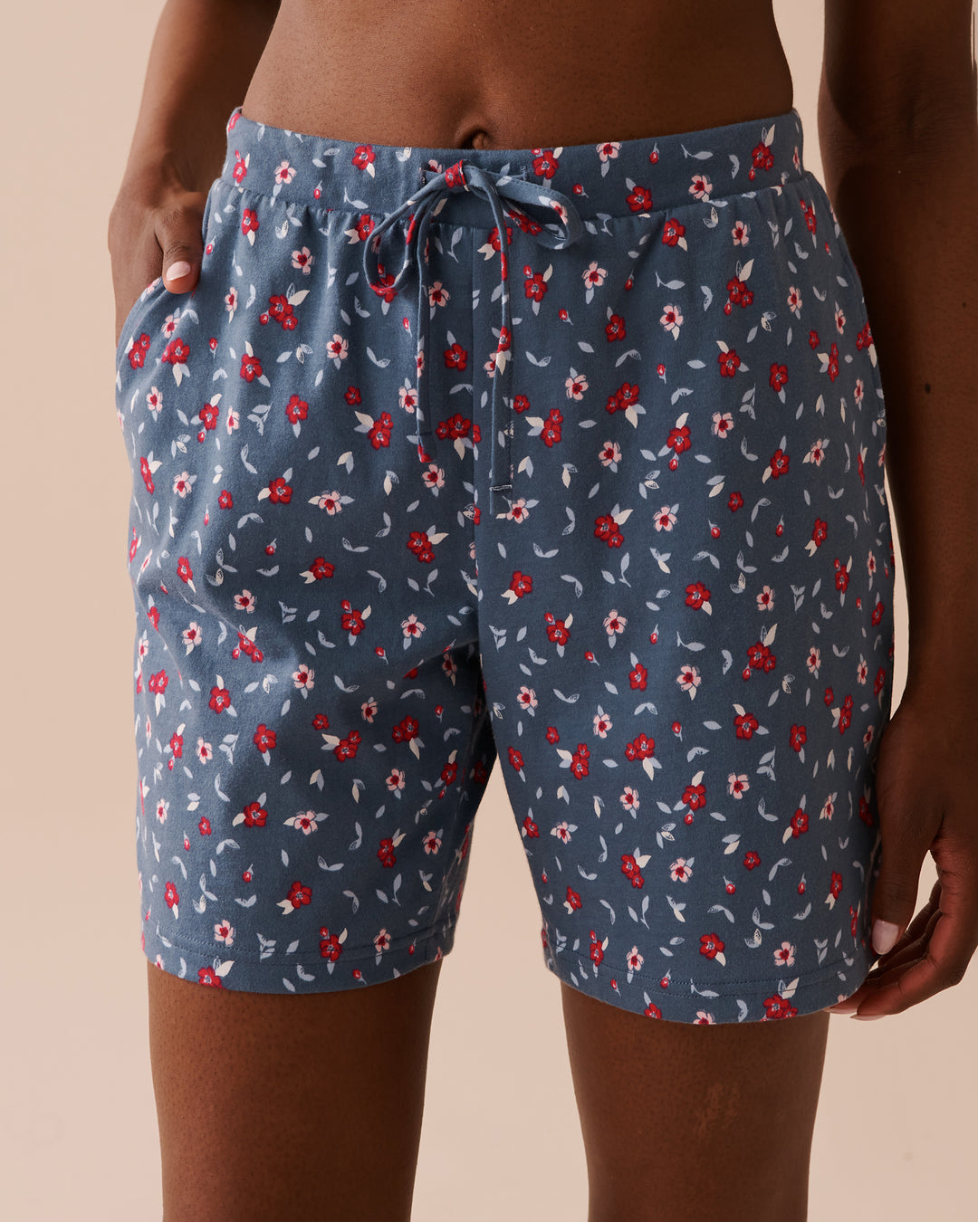 Apple Print Cotton Pyjama Bermudas - Blue Fog Wording