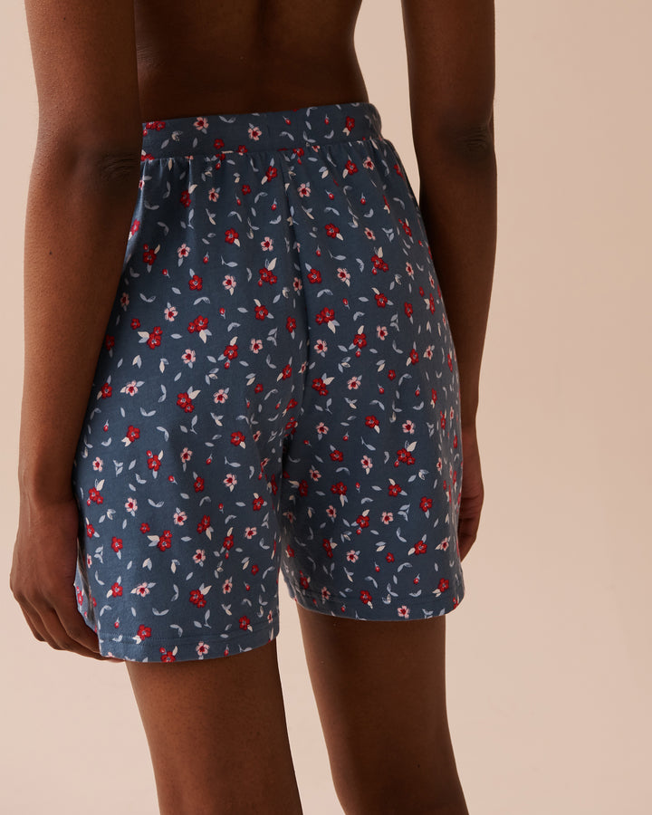 Apple Print Cotton Pyjama Bermudas - Blue Fog Wording