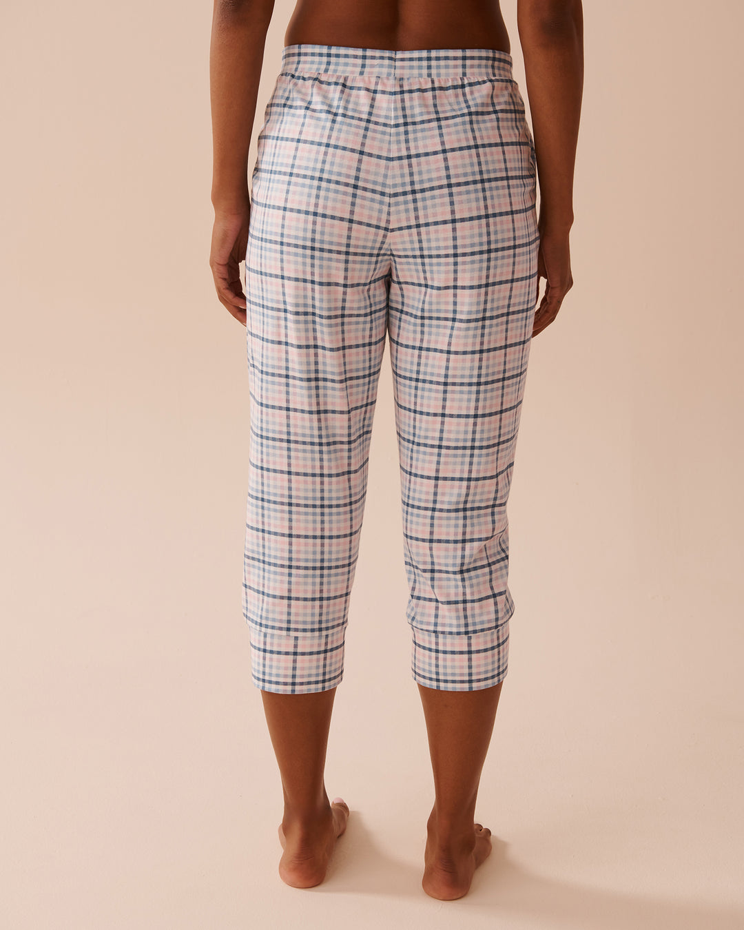 Apple Print Cotton Fitted Pajama Capris - China Blue Plaid