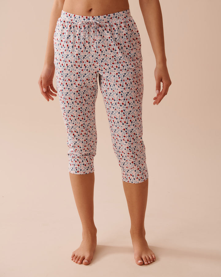 Apple Print Cotton Fitted Pajama Capris - China Blue Plaid