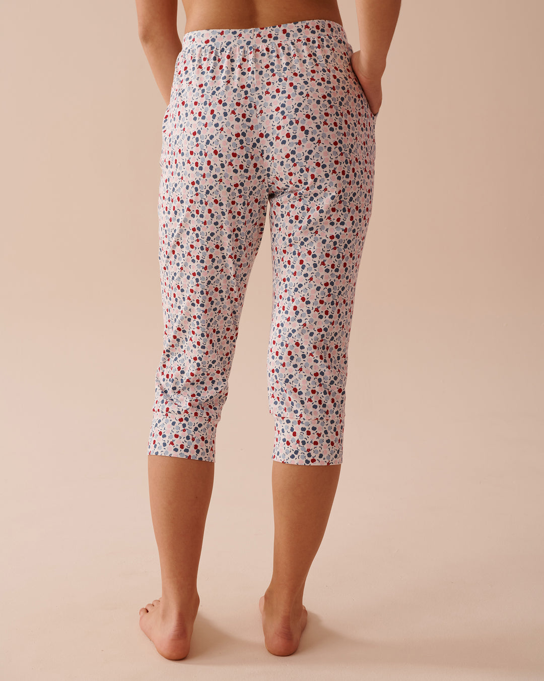 Apple Print Cotton Fitted Pajama Capris - China Blue Plaid