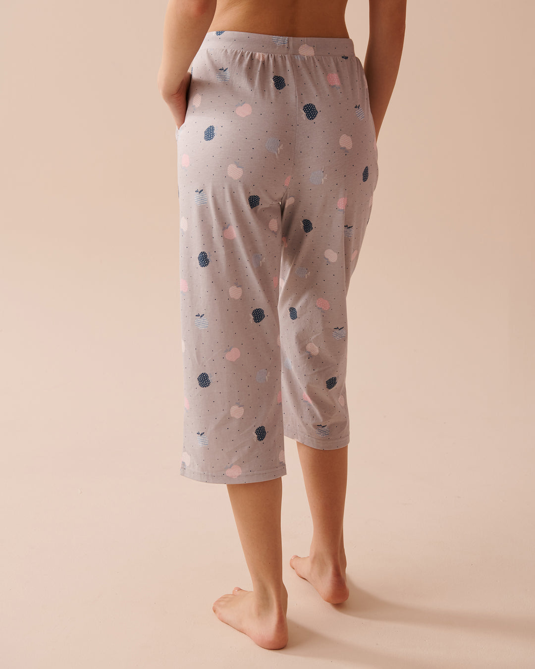Apple Print Cotton Pajama Capris - China Blue Ditsy