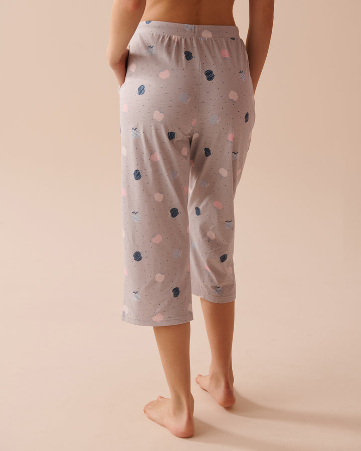 Apple Print Cotton Pajama Capris - China Blue Ditsy