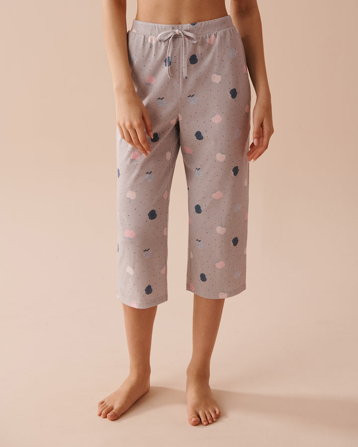 Apple Print Cotton Pajama Capris - China Blue Ditsy