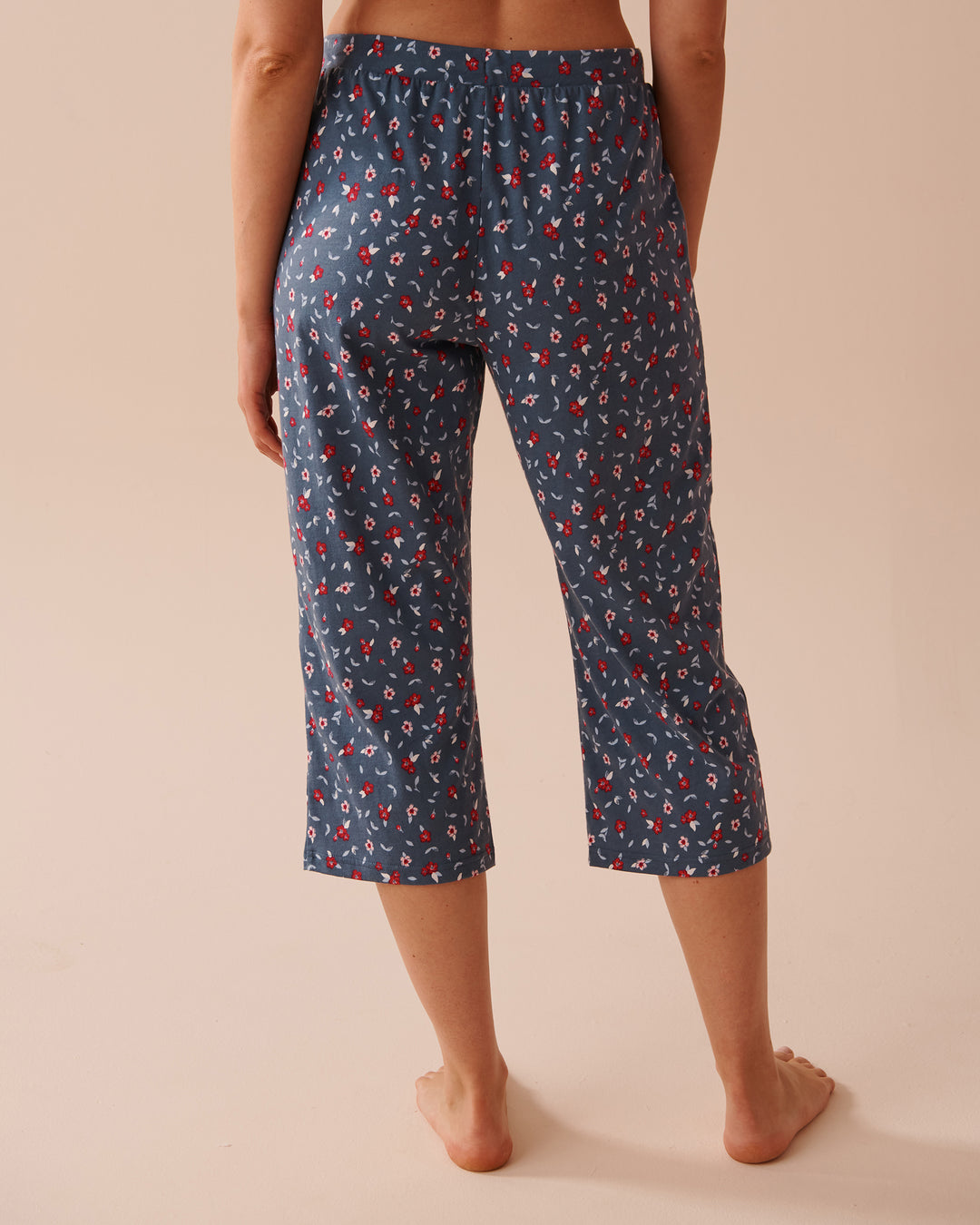 Apple Print Cotton Pajama Capris - China Blue Ditsy