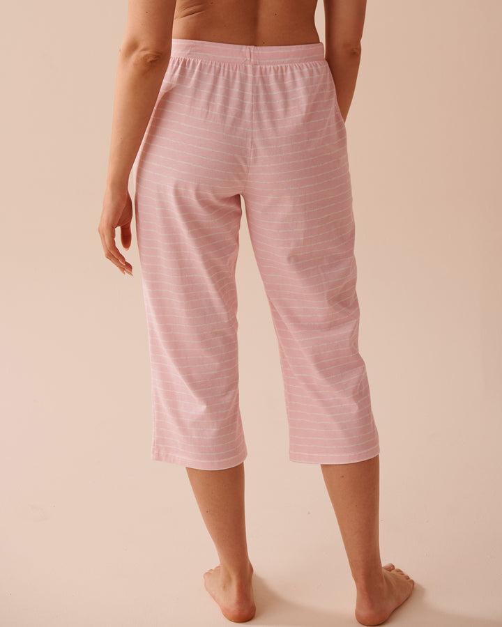 Apple Print Cotton Pajama Capris - Chalk Pink Stripe
