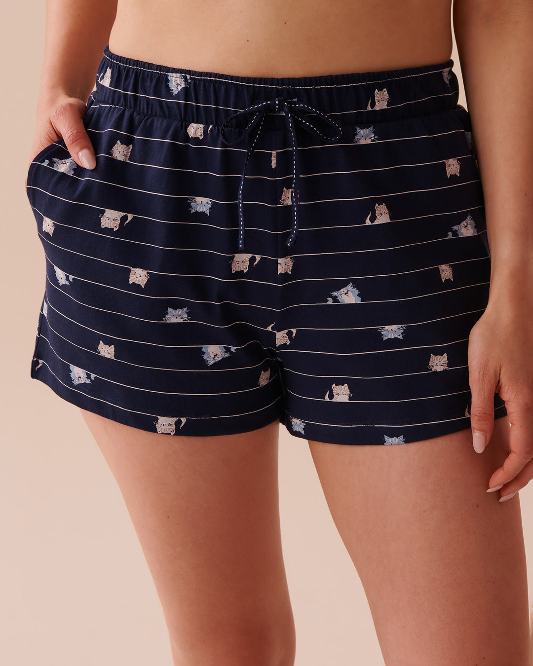 Cat Print Cotton Pajama Shorts - Very Grape Cupcakes