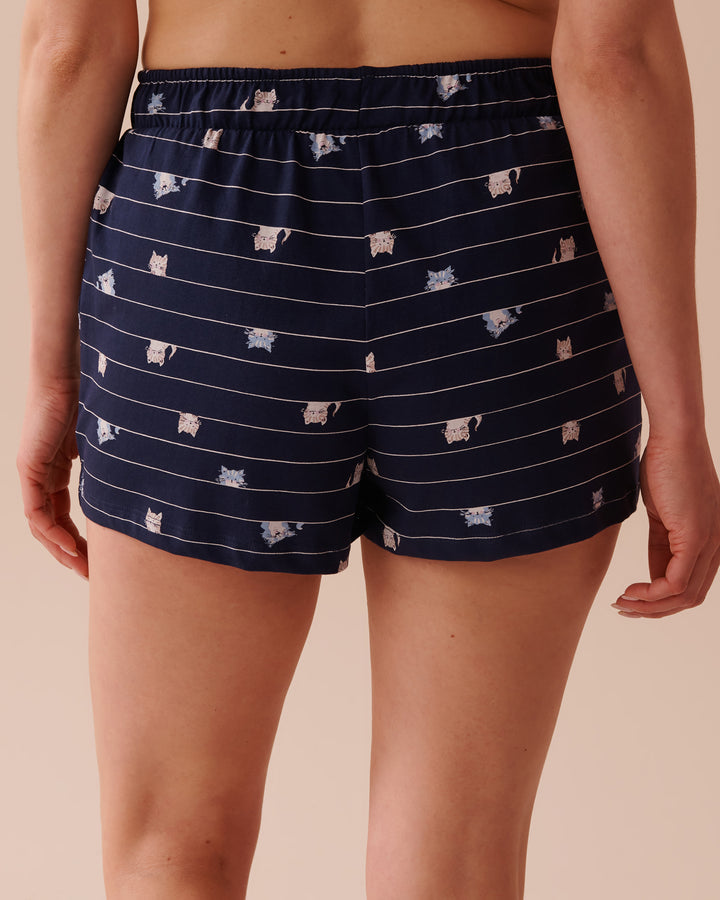 Cat Print Cotton Pajama Shorts - Very Grape Cupcakes