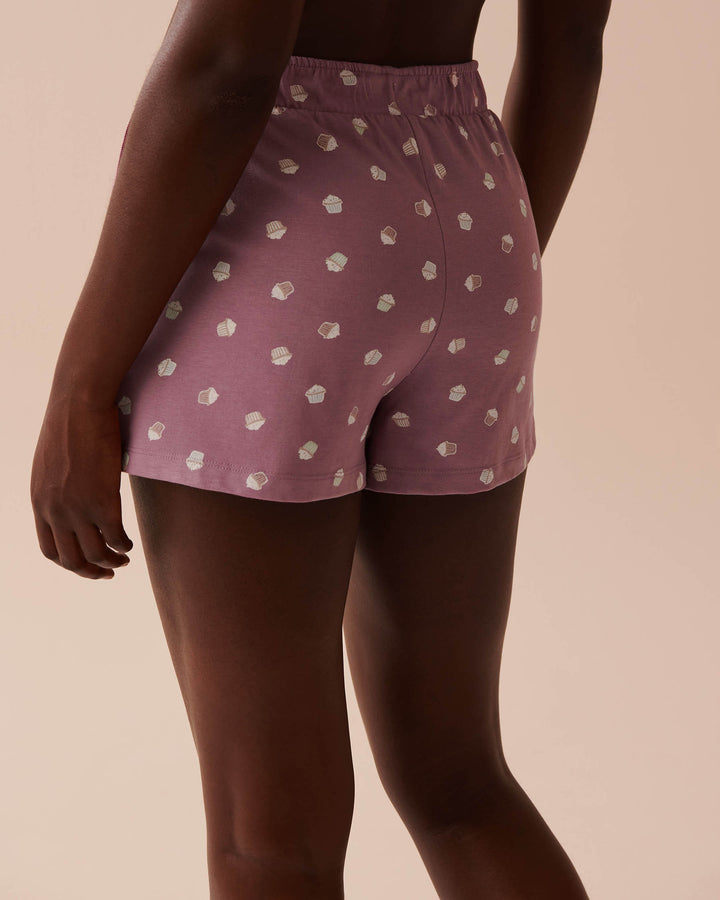 Cat Print Cotton Pajama Shorts - Very Grape Cupcakes