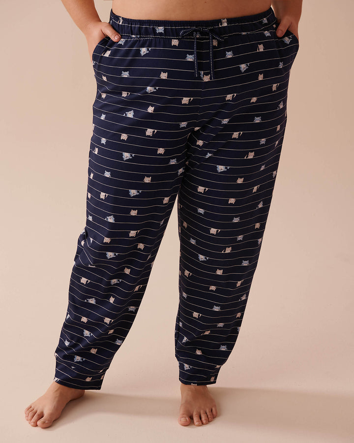 Cat Print Cotton Jogger Pajama Pants - Very Grape Cupcakes