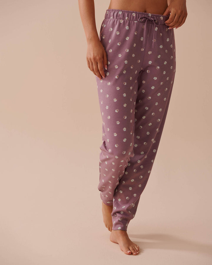 Cat Print Cotton Jogger Pajama Pants - Evening Blue Stripe Cat