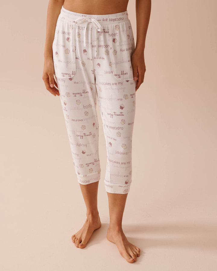 Cupcake Print Recycled Fibers Fitted Capris - Charisma Plaid