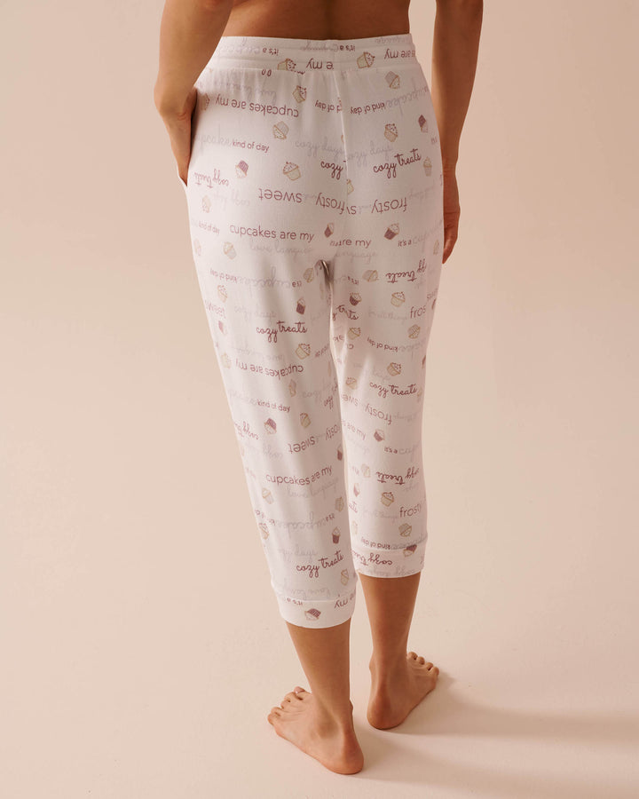 Cupcake Print Recycled Fibers Fitted Capris - Coffee Cups