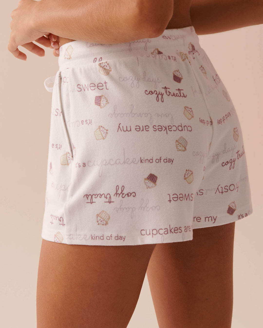 Cupcake Print Recycled Fibers Pajama Shorts - Cupcake Wording