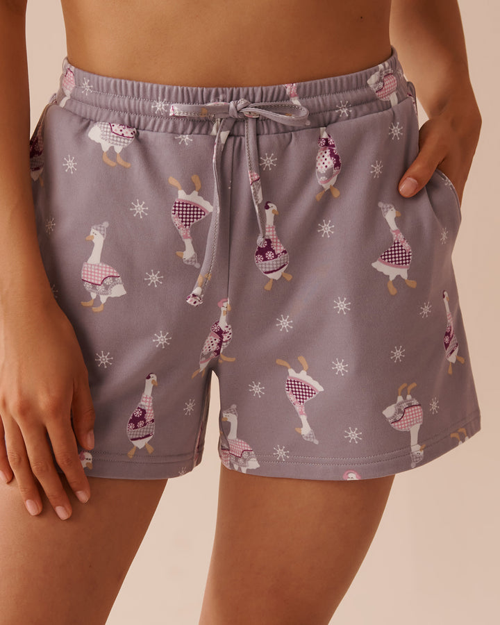 Goose Print Cozy Shorts - Lilac Gray Goose