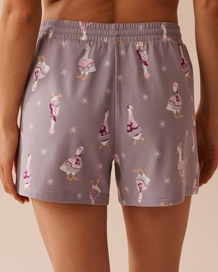 Goose Print Cozy Shorts - Lilac Gray Goose