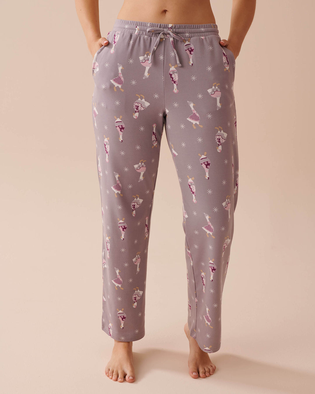 Goose Print Cozy Pants - Lilac Gray Goose