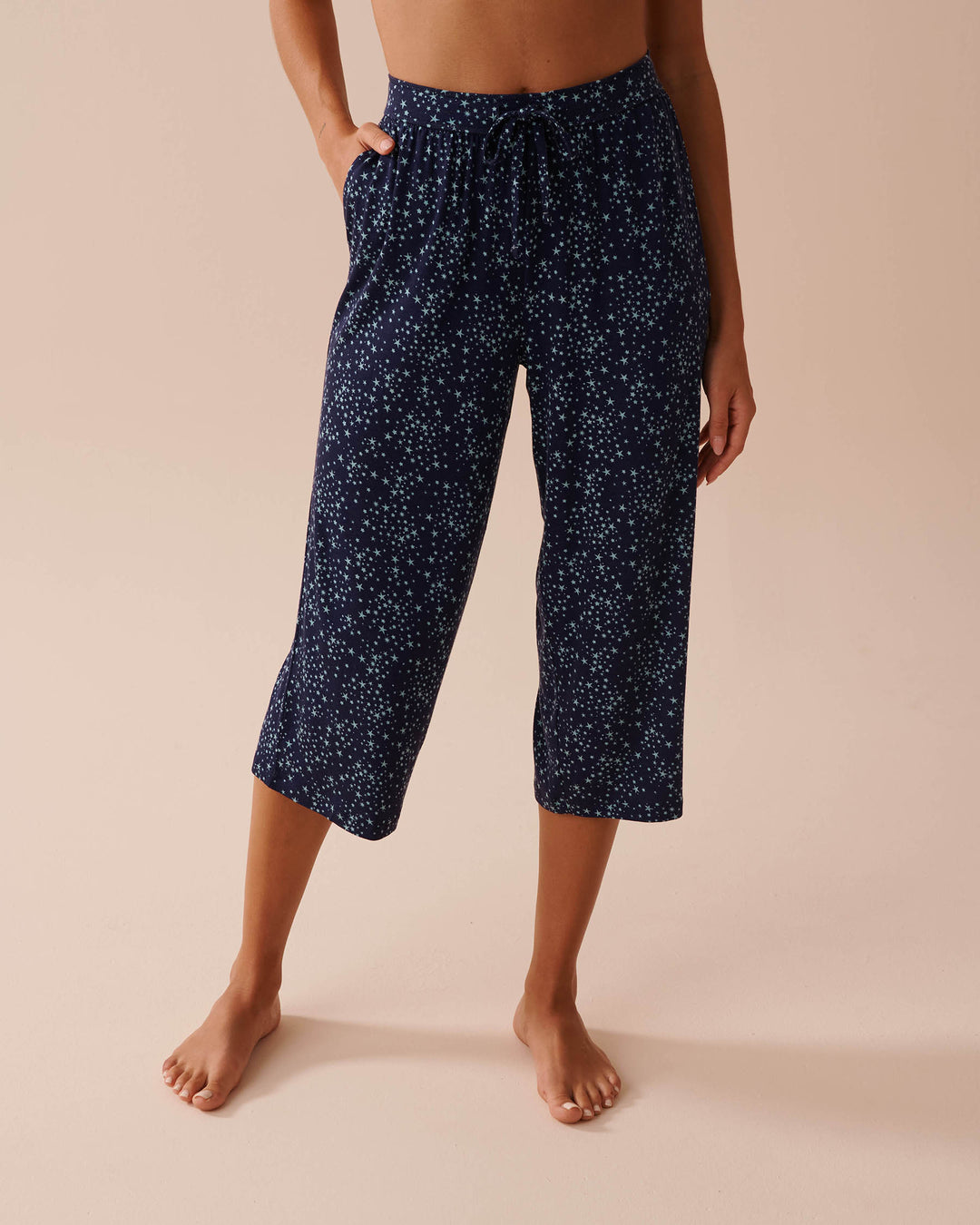 Soft Jersey Capris - Navy Disty Stars